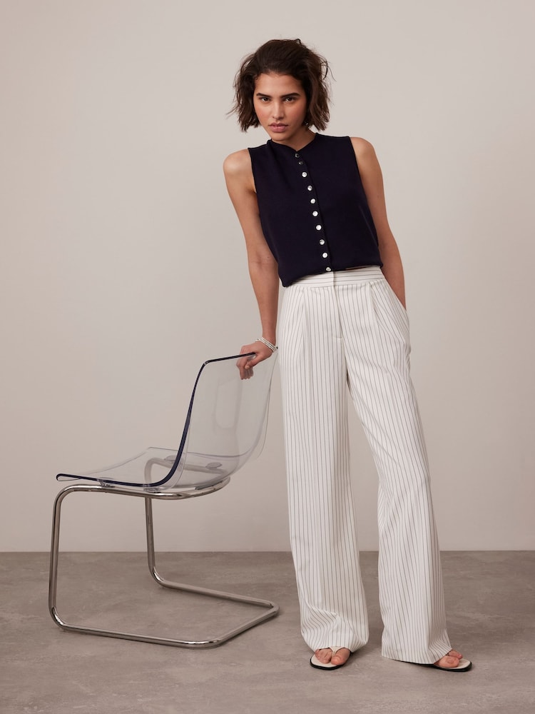Mint Velvet White Pinstripe Tailored Trousers - Image 3 of 5