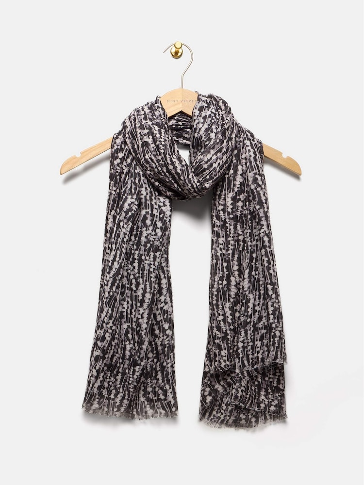Mint Velvet Black Black Graphic Print Lightweight Scarf - Image 1 of 3