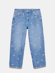 Mint Velvet Blue 100% Cotton Embroidered Floral Relaxed Jeans - Image 6 of 8