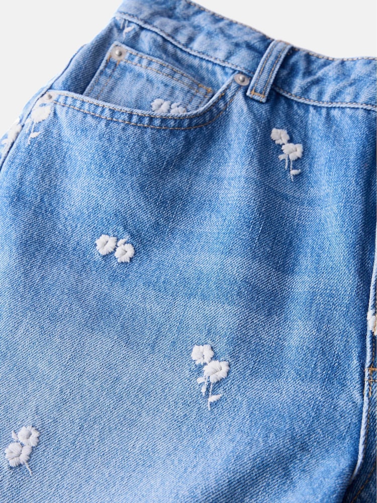 Mint Velvet Blue 100% Cotton Embroidered Floral Relaxed Jeans - Image 8 of 8