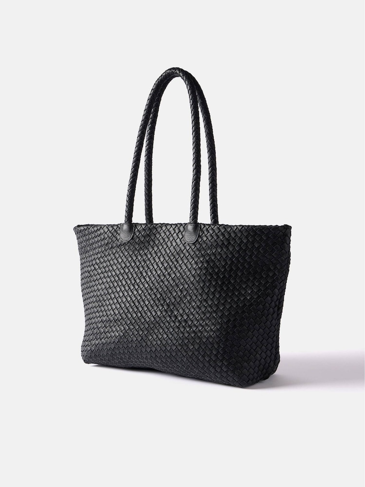 Mint Velvet Black Leather Woven Tote Bag - Image 2 of 5