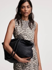 Mint Velvet Black Leather Woven Tote Bag - Image 4 of 5