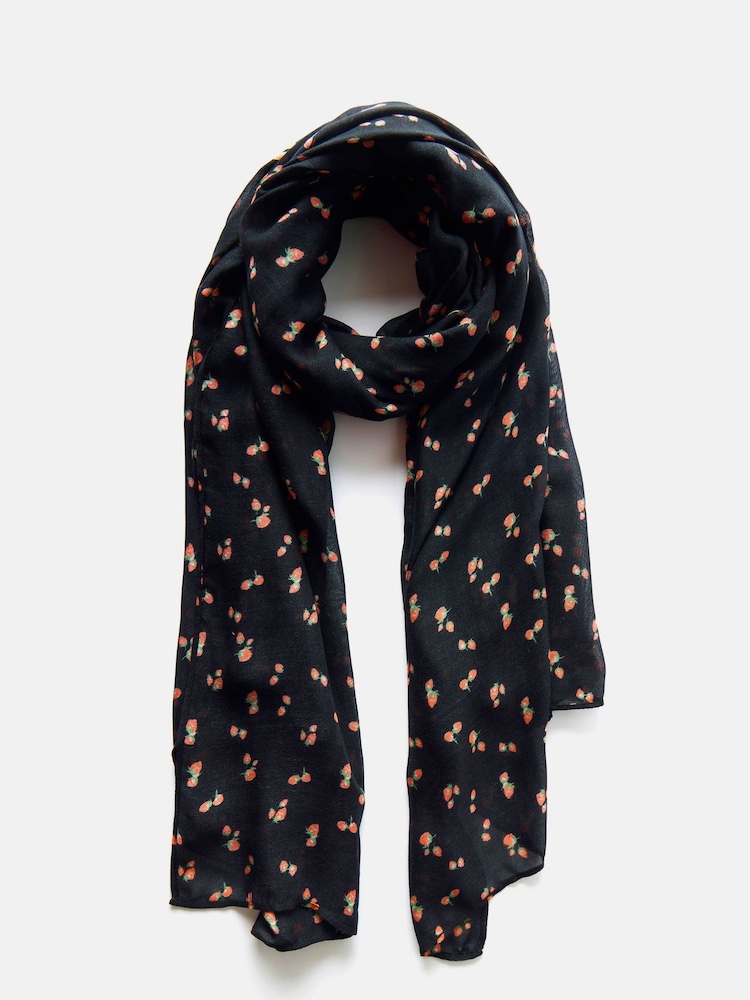 Mint Velvet Black Strawberry Print Lightweight Scarf - Image 2 of 2