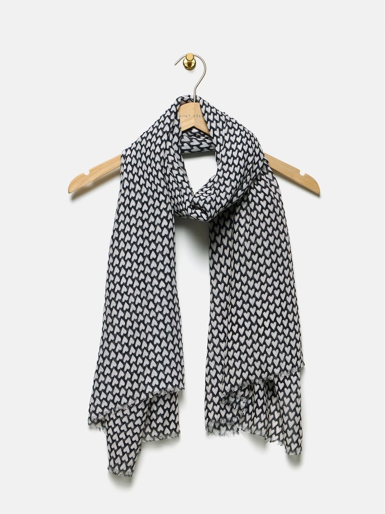 Mint Velvet Cream Black Heart Print Lightweight Scarf - Image 1 of 3 Mint Velvet Cream Black Heart Print Lightweight Scarf - Image 1 of 3