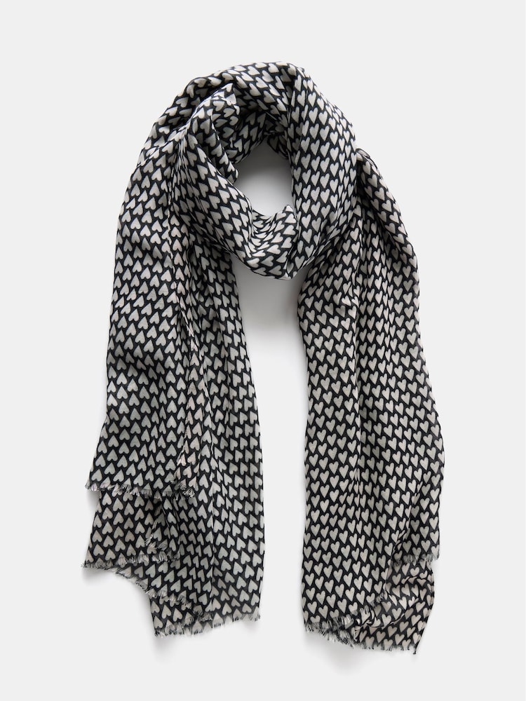 Mint Velvet Cream Black Heart Print Lightweight Scarf - Image 2 of 3