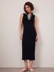 Mint Velvet Black Jersey Polo Midi Dress - Image 1 of 8