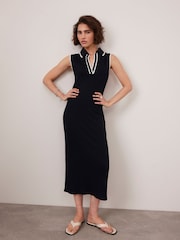 Mint Velvet Black Jersey Polo Midi Dress - Image 3 of 8