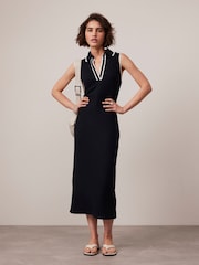 Mint Velvet Black Jersey Polo Midi Dress - Image 5 of 8