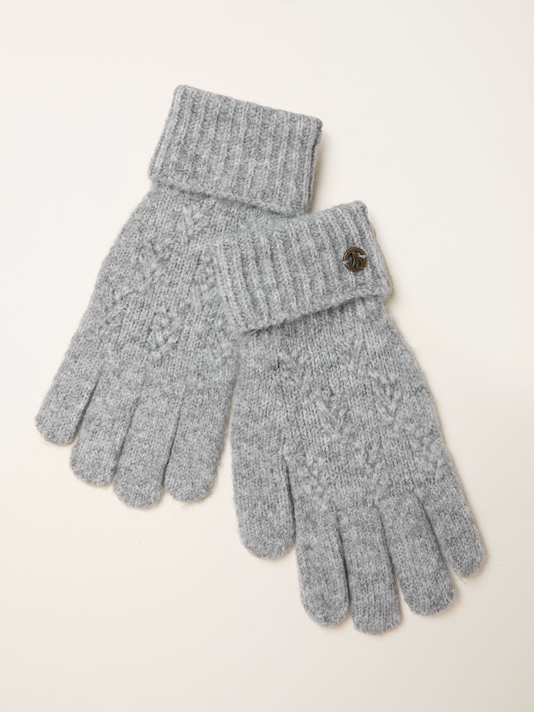 FatFace Grey Leaf Knit Gloves - Image 1 of 2 FatFace Grey Leaf Knit Gloves - Image 1 of 2
