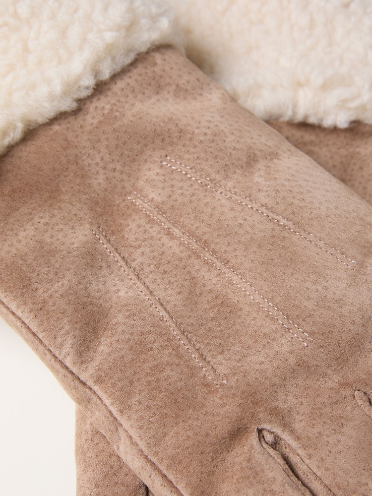 FatFace Mink Brown Suede Gloves - Image 2 of 2 FatFace Mink Brown Suede Gloves - Image 2 of 2