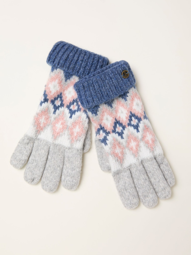 FatFace Frankie Grey Fairisle Gloves - Image 1 of 2