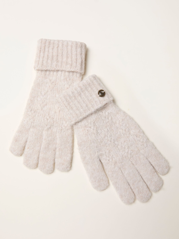 FatFace Ivory Leaf Knit Gloves - Image 1 of 2
