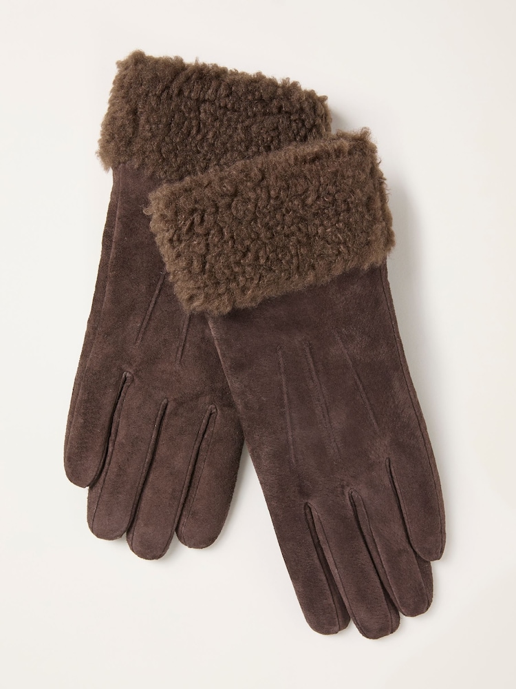 FatFace Chocolate Brown Suede Gloves - Image 1 of 2 FatFace Chocolate Brown Suede Gloves - Image 1 of 2