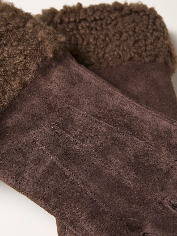 FatFace Chocolate Brown Suede Gloves - Image 2 of 2 FatFace Chocolate Brown Suede Gloves - Image 2 of 2