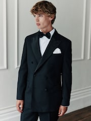 Black Signature Nova Fides Wool Double Breasted Tuxedo Suit Jacket - Image 1 of 9