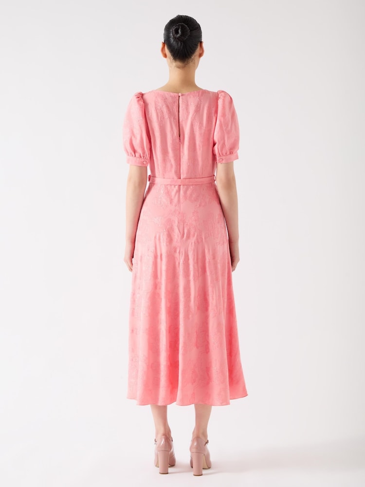 LK Bennett Pink Pearl Desert Rose Viscose Blend Metallic Rose Puff Sleeve Dress - Image 2 of 3
