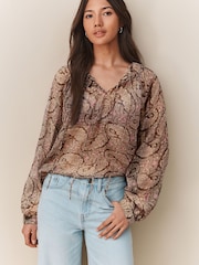 Brown/Pink Paisley Print - Блузка с широким галстуком на шее Лонгслив - Image 1 of 6