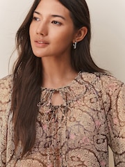 Brown/Pink Paisley Print - Блузка с широким галстуком на шее Лонгслив - Image 2 of 6