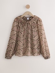Brown/Pink Paisley Print - Блузка с широким галстуком на шее Лонгслив - Image 4 of 6