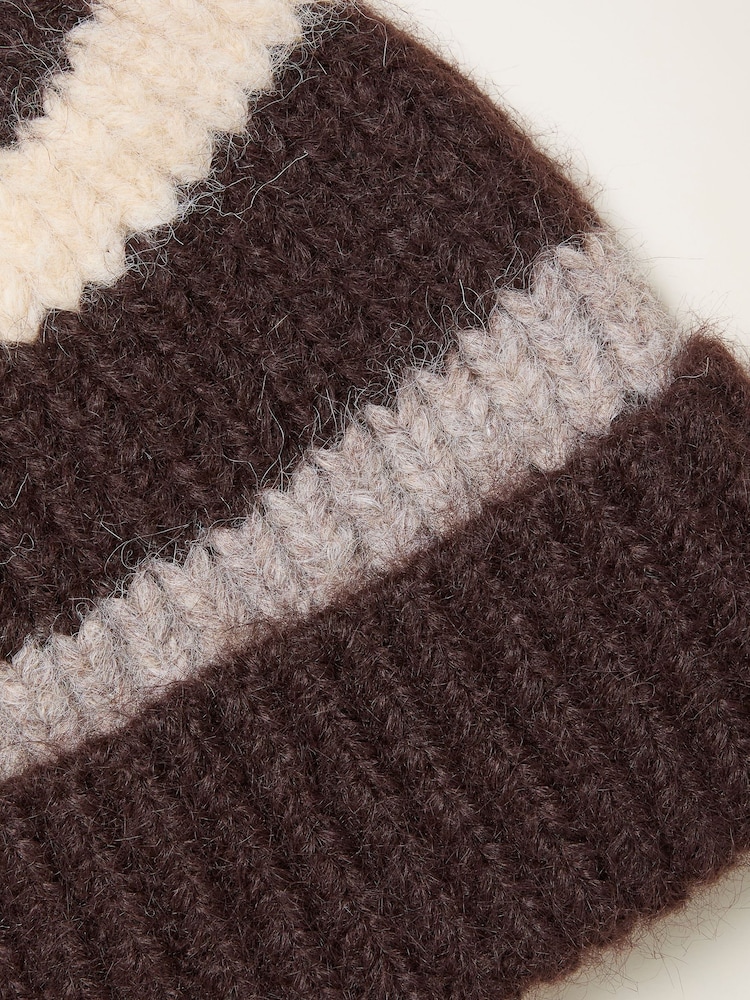 FatFace Chocolate Brown Stripe Beanie - Image 2 of 2