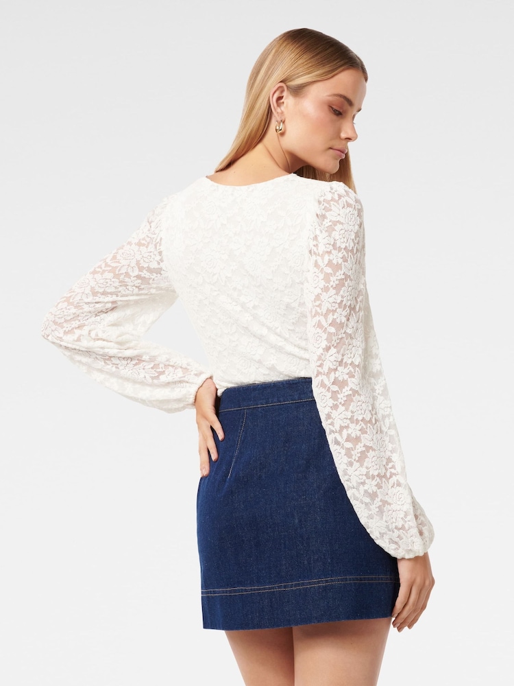 Forever New White Yianna Lace Long Sleeves Top - Image 2 of 5