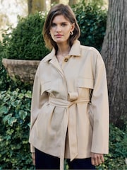 Forever New Cream Karli Vegan Leather Shacket - Image 1 of 5