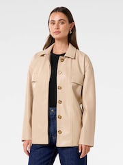 Forever New Cream Karli Vegan Leather Shacket - Image 4 of 5