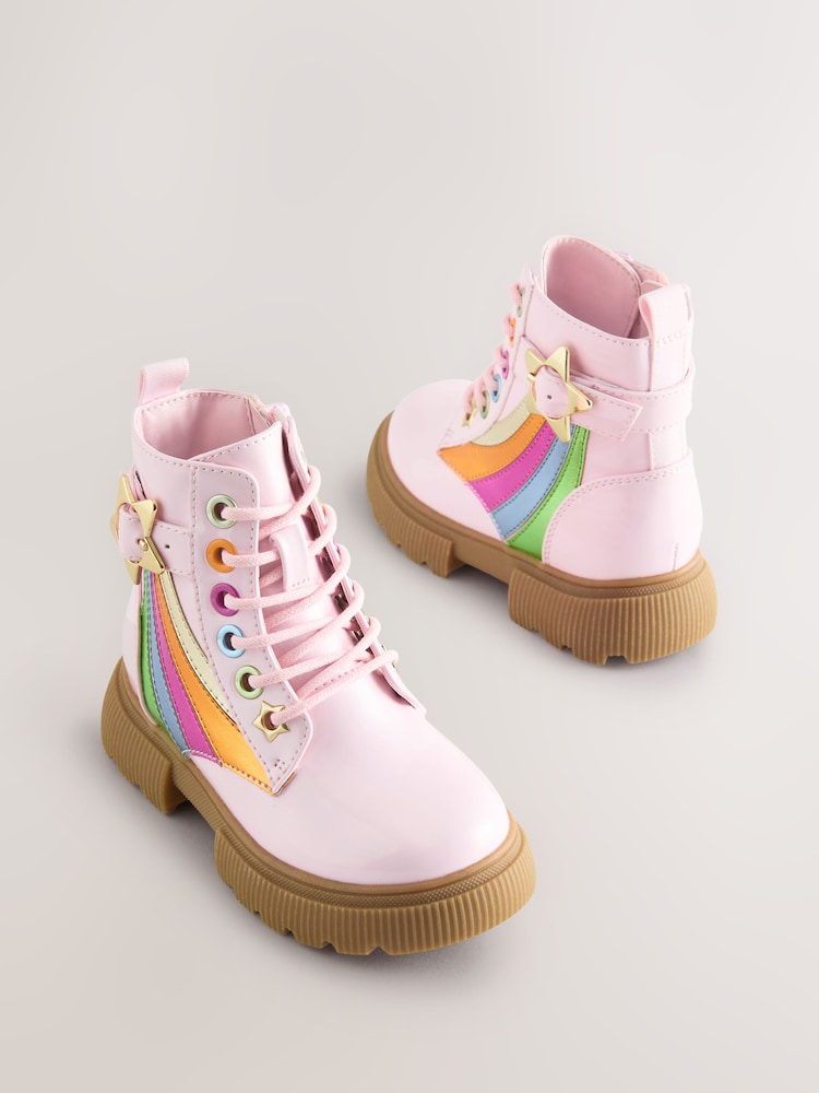 Little Bird by Jools Oliver Pink Rainbow Chunky Lace Up Boots - Image 1 of 6 Little Bird by Jools Oliver Pink Rainbow Chunky Lace Up Boots - Image 1 of 6