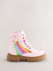 Little Bird by Jools Oliver Pink Rainbow Chunky Lace Up Boots - Image 2 of 6