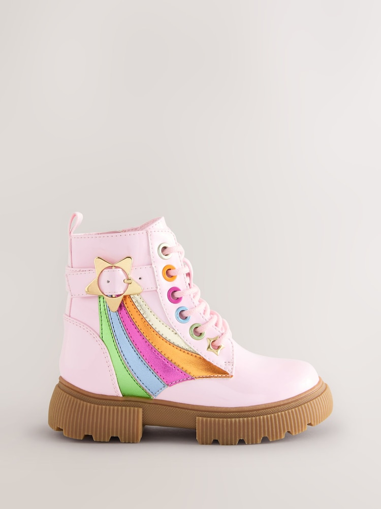 Little Bird by Jools Oliver Pink Rainbow Chunky Lace Up Boots - Image 2 of 6 Little Bird by Jools Oliver Pink Rainbow Chunky Lace Up Boots - Image 2 of 6