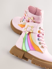 Little Bird by Jools Oliver Pink Rainbow Chunky Lace Up Boots - Image 3 of 6