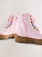 Little Bird by Jools Oliver Pink Rainbow Chunky Lace Up Boots - Image 4 of 6