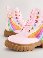 Little Bird by Jools Oliver Pink Rainbow Chunky Lace Up Boots - Image 5 of 6
