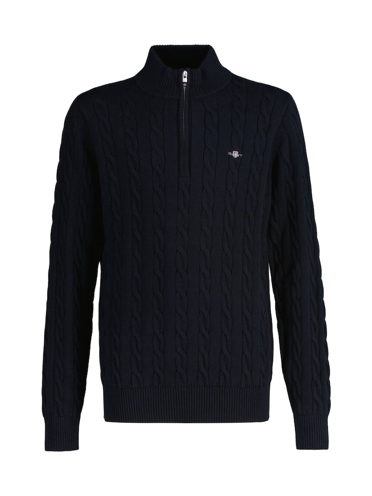 GANT Blue 100% Cotton Cable Knit Half-Zip Sweater - Image 1 of 5