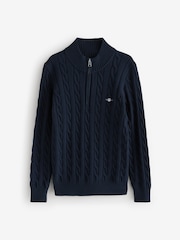 GANT Blue 100% Cotton Cable Knit Half-Zip Sweater - Image 3 of 5
