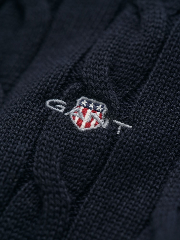 GANT Blue 100% Cotton Cable Knit Half-Zip Sweater - Image 5 of 5