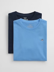 GANT Blue Kids Crew Neck 100% Cotton T-Shirts 2 Pack - Image 4 of 5