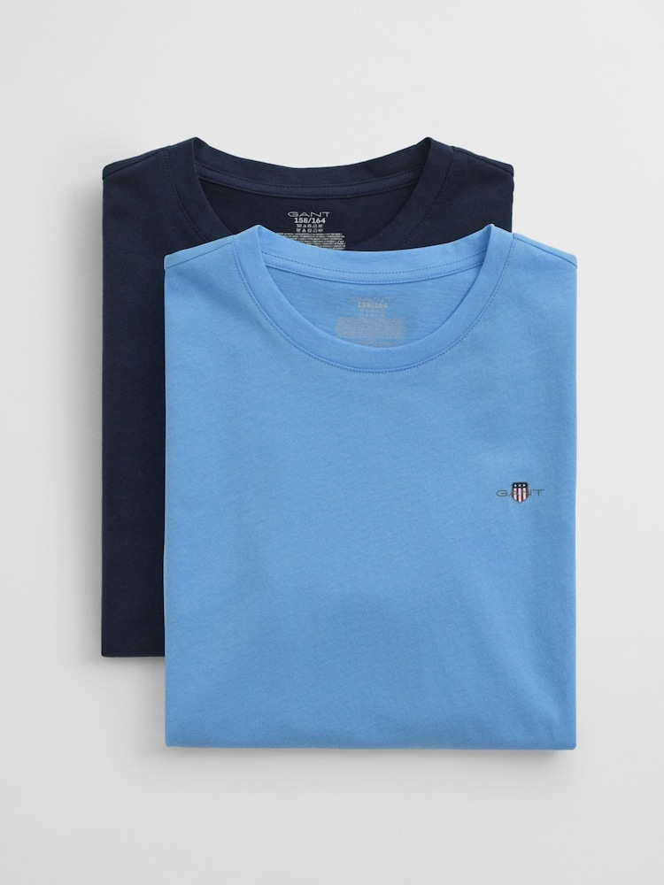 GANT Blue Kids Crew Neck 100% Cotton T-Shirts 2 Pack - Image 5 of 5