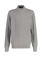 GANT Grey 100% Cotton Cable Knit Half-Zip Sweater - Image 1 of 3