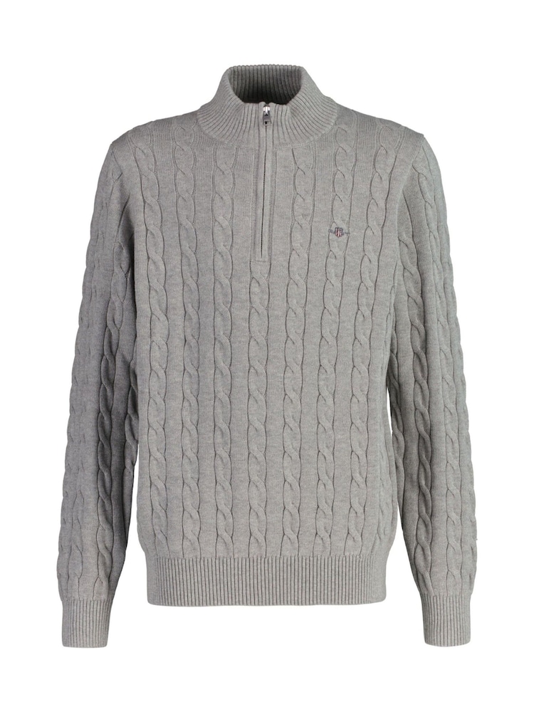 GANT Grey 100% Cotton Cable Knit Half-Zip Sweater - Image 1 of 3