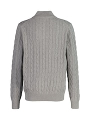 GANT Grey 100% Cotton Cable Knit Half-Zip Sweater - Image 2 of 3