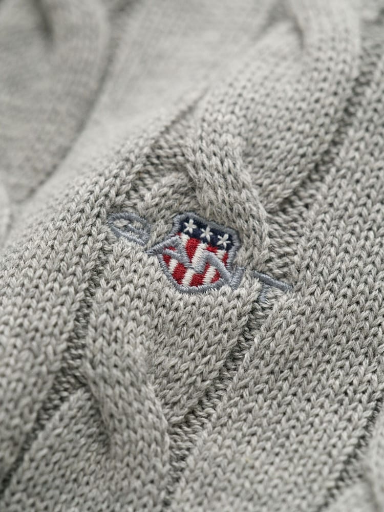 GANT Grey 100% Cotton Cable Knit Half-Zip Sweater - Image 3 of 3
