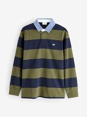 GANT Green Striped Chambray Heavy Rugger 100% Cotton Polo Shirt - Image 1 of 1