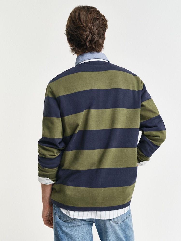GANT Green Striped Chambray Heavy Rugger 100% Cotton Polo Shirt - Image 2 of 5 GANT Green Striped Chambray Heavy Rugger 100% Cotton Polo Shirt - Image 2 of 5
