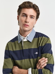 GANT Green Striped Chambray Heavy Rugger 100% Cotton Polo Shirt - Image 3 of 5