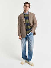 GANT Green Striped Chambray Heavy Rugger 100% Cotton Polo Shirt - Image 4 of 5