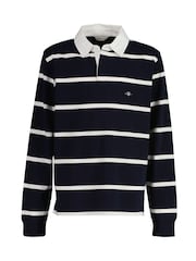 GANT Blue 100% Cotton Long Sleeved Shield Stiped Polo Shirt - Image 1 of 4