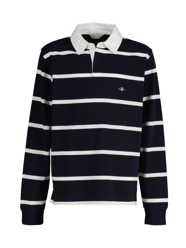 GANT Blue 100% Cotton Long Sleeved Shield Stiped Polo Shirt - Image 1 of 4