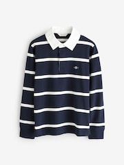 GANT Blue 100% Cotton Long Sleeved Shield Stiped Polo Shirt - Image 2 of 4