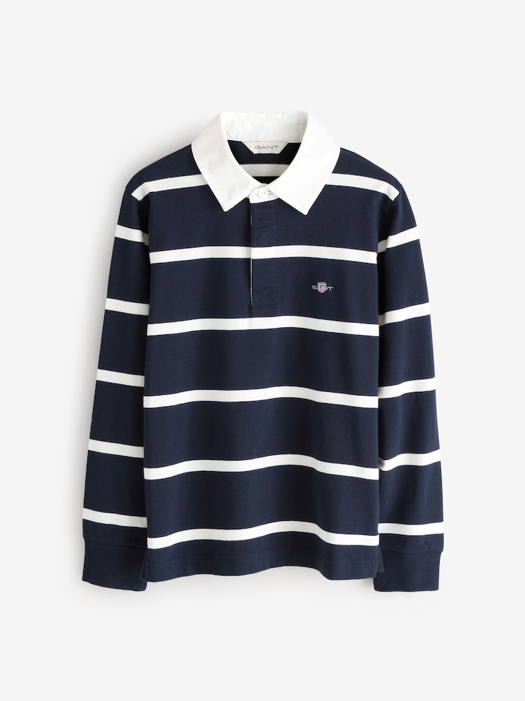 GANT Blue 100% Cotton Long Sleeved Shield Stiped Polo Shirt - Image 2 of 4